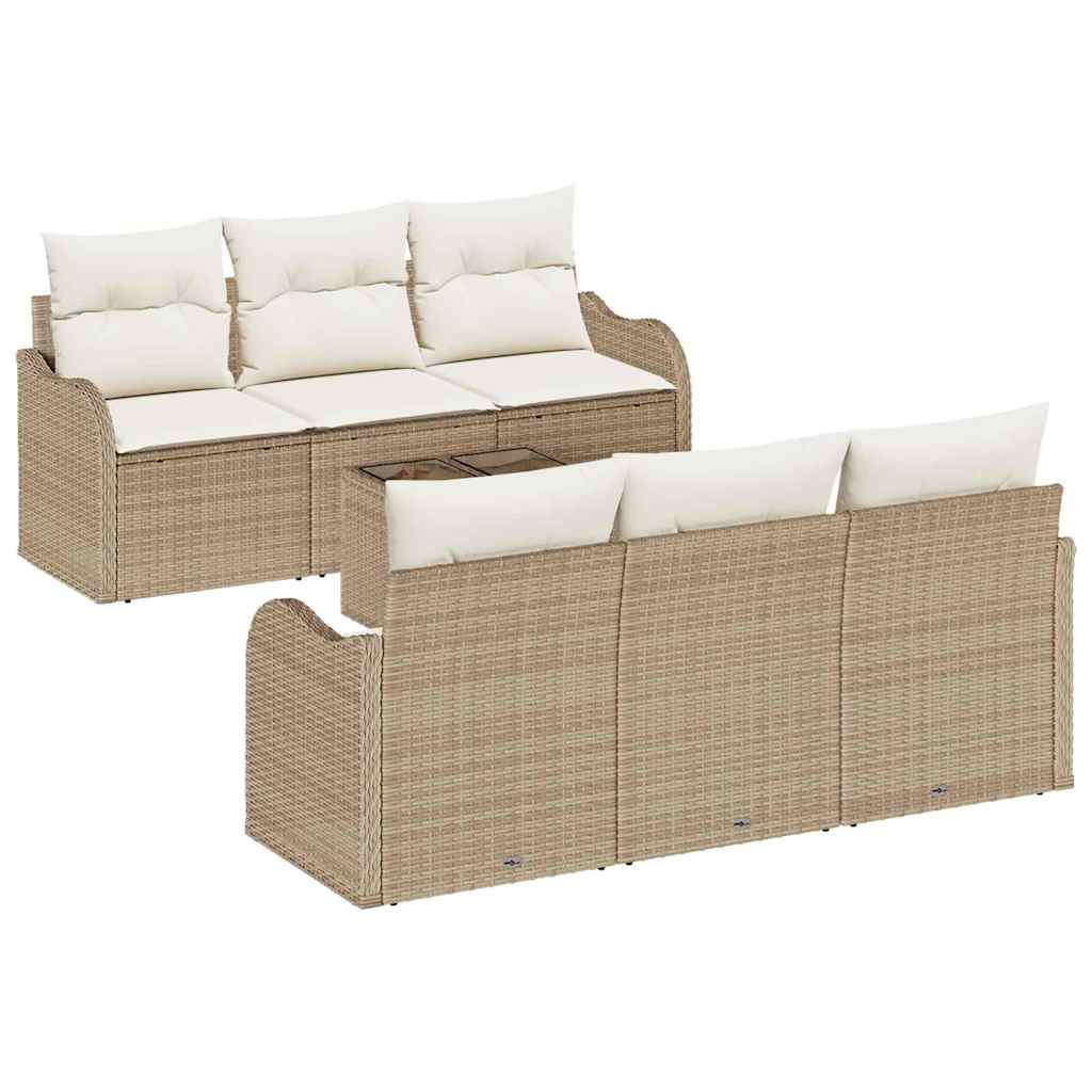 Tuin Sofa Set 7 pcs Beige en Crème Poly Riet en Staal en Glas is nu te koop bij PeponiXL, paradijselijk wonen!