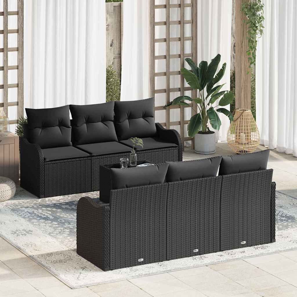 Tuin Sofa Set met kussen 7 pcs Zwart Poly Riet en Staal en Glas is nu te koop bij PeponiXL, paradijselijk wonen!