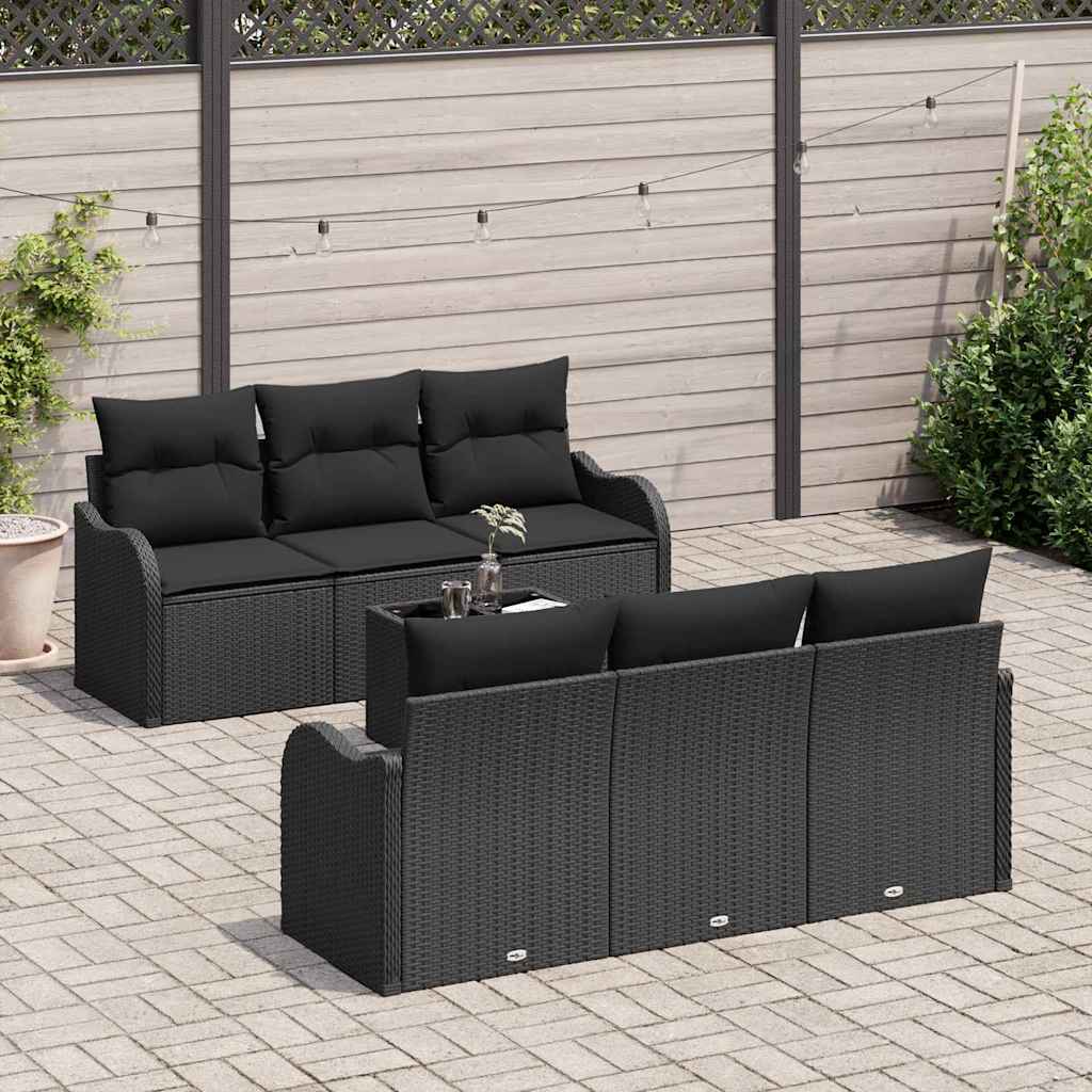 Tuin Sofa Set met kussen 7 pcs Zwart Poly Riet en Staal en Glas is nu te koop bij PeponiXL, paradijselijk wonen!