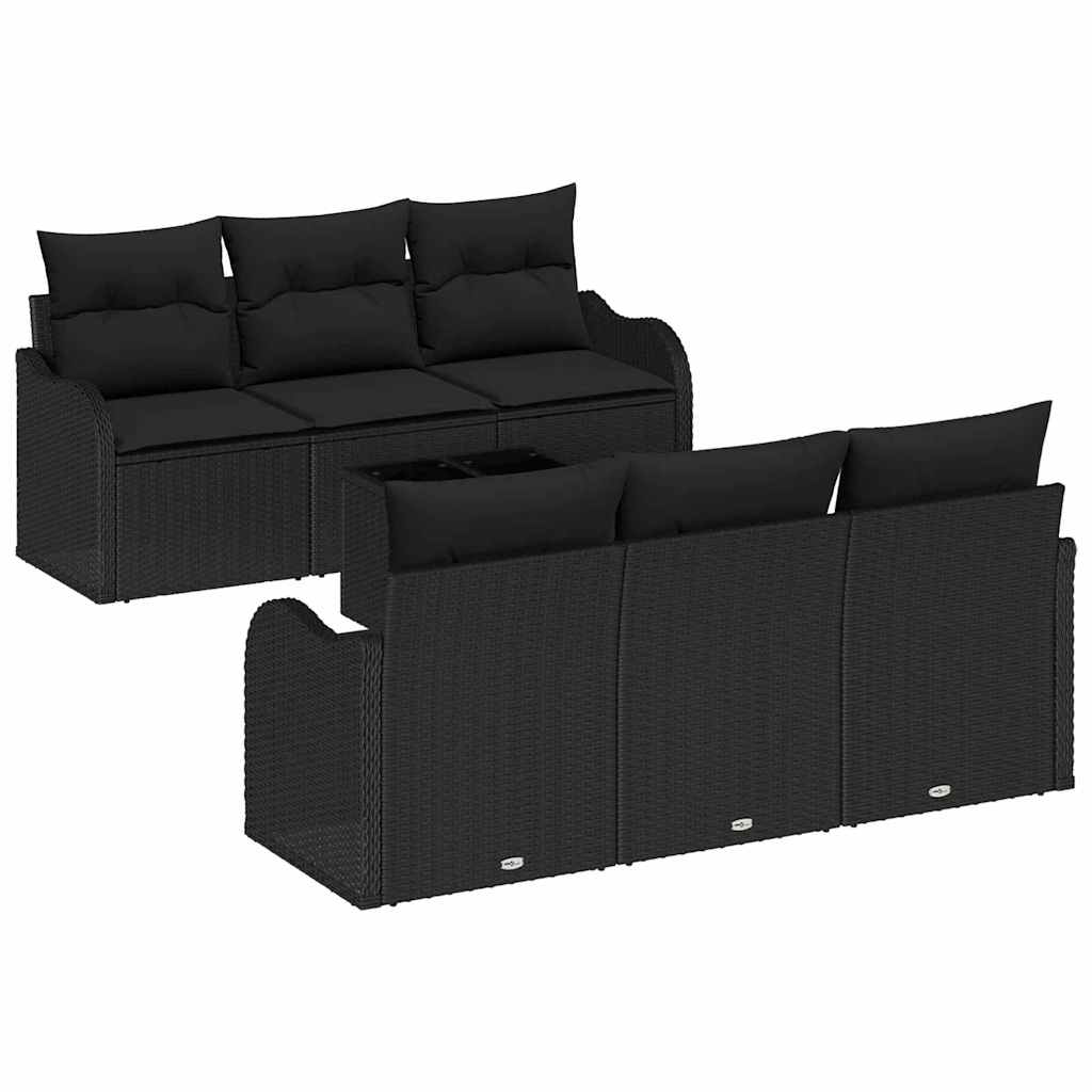 Tuin Sofa Set met kussen 7 pcs Zwart Poly Riet en Staal en Glas is nu te koop bij PeponiXL, paradijselijk wonen!