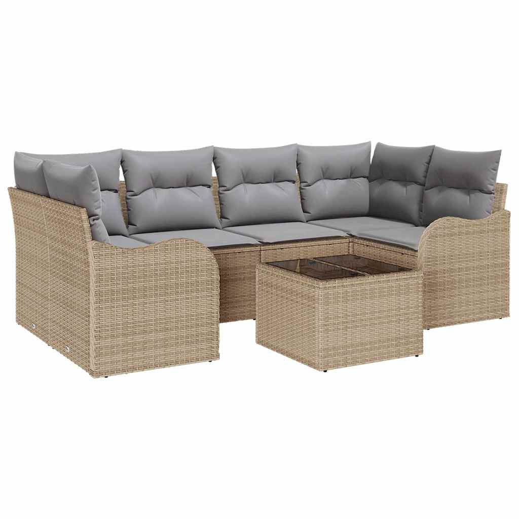 Tuin Sofa Set 7 pcs Beige en Grijs Poly rattan, staal en glas is nu te koop bij PeponiXL, paradijselijk wonen!