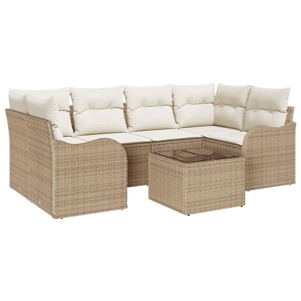 Tuin Sofa Set 7 pcs Beige en Crème Poly rattan, staal en glas is nu te koop bij PeponiXL, paradijselijk wonen!