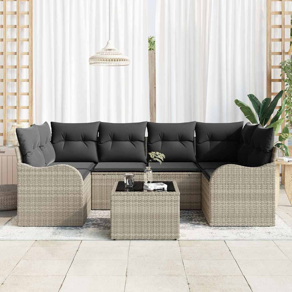 Tuin Sofa Set met kussen 7 pcs Licht Grijs en Donker Grijs is nu te koop bij PeponiXL, paradijselijk wonen!
