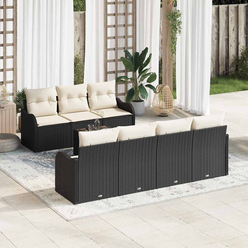 Tuin Sofa Set 8 pcs Zwart en Crème Poly Riet en Staal en Glas is nu te koop bij PeponiXL, paradijselijk wonen!