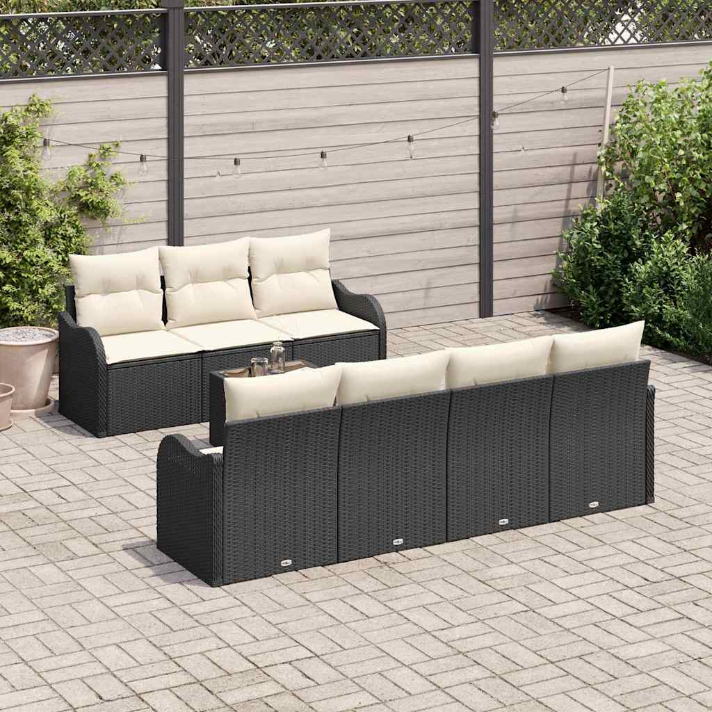 Tuin Sofa Set 8 pcs Zwart en Crème Poly Riet en Staal en Glas is nu te koop bij PeponiXL, paradijselijk wonen!