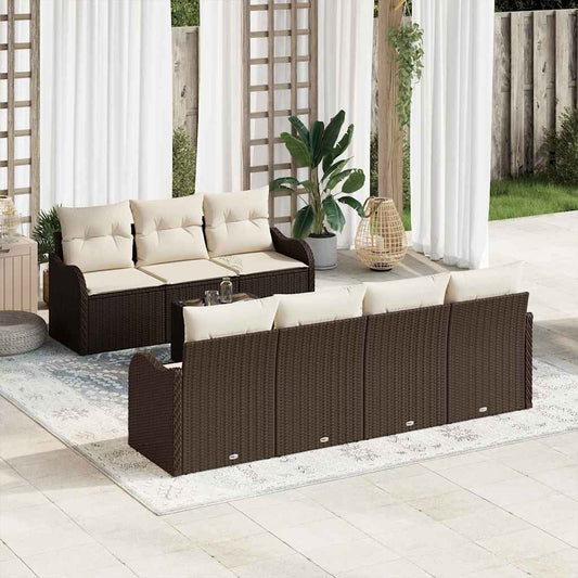 Tuin Sofa Set 8 pcs Bruin en Crème Poly Riet en Staal en Glas is nu te koop bij PeponiXL, paradijselijk wonen!