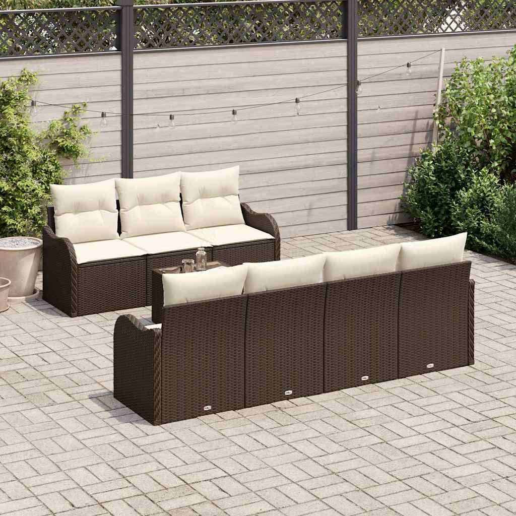 Tuin Sofa Set 8 pcs Bruin en Crème Poly Riet en Staal en Glas is nu te koop bij PeponiXL, paradijselijk wonen!