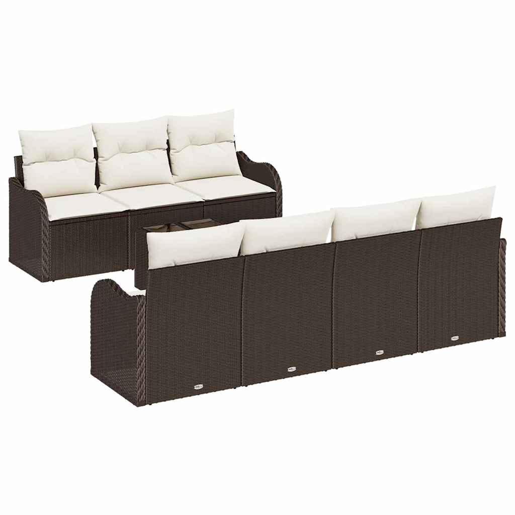 Tuin Sofa Set 8 pcs Bruin en Crème Poly Riet en Staal en Glas is nu te koop bij PeponiXL, paradijselijk wonen!