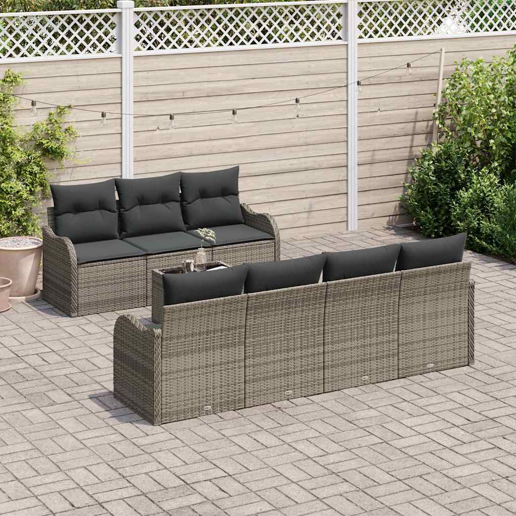 Tuin Sofa Set met kussen 8 pcs Grijs Poly Riet en Staal en Glas is nu te koop bij PeponiXL, paradijselijk wonen!