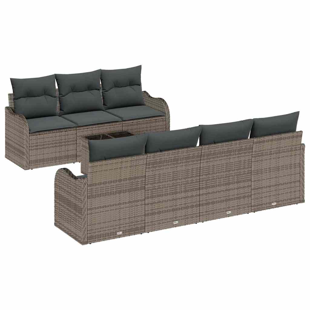 Tuin Sofa Set met kussen 8 pcs Grijs Poly Riet en Staal en Glas is nu te koop bij PeponiXL, paradijselijk wonen!