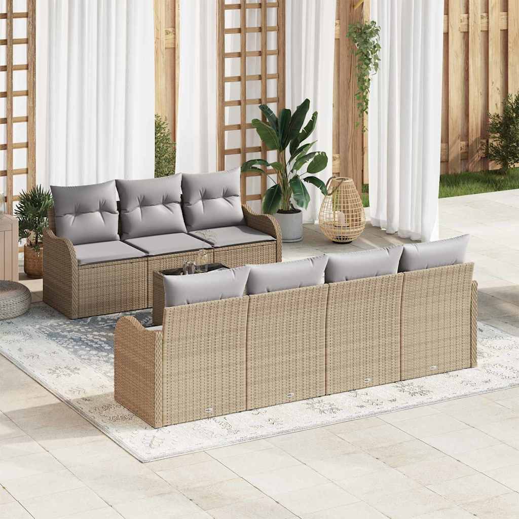 Tuin Sofa Set 8 pcs Beige en Grijs Poly Riet en Staal en Glas is nu te koop bij PeponiXL, paradijselijk wonen!