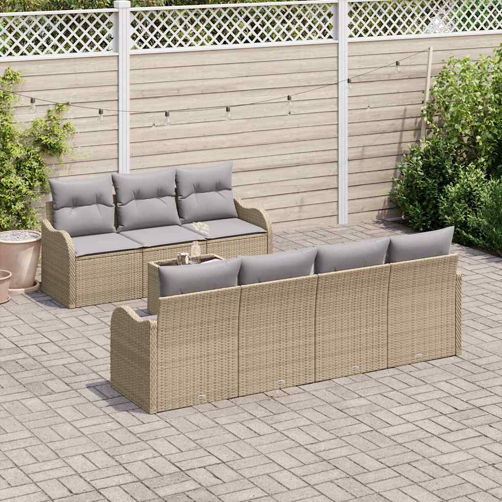 Tuin Sofa Set 8 pcs Beige en Grijs Poly Riet en Staal en Glas is nu te koop bij PeponiXL, paradijselijk wonen!