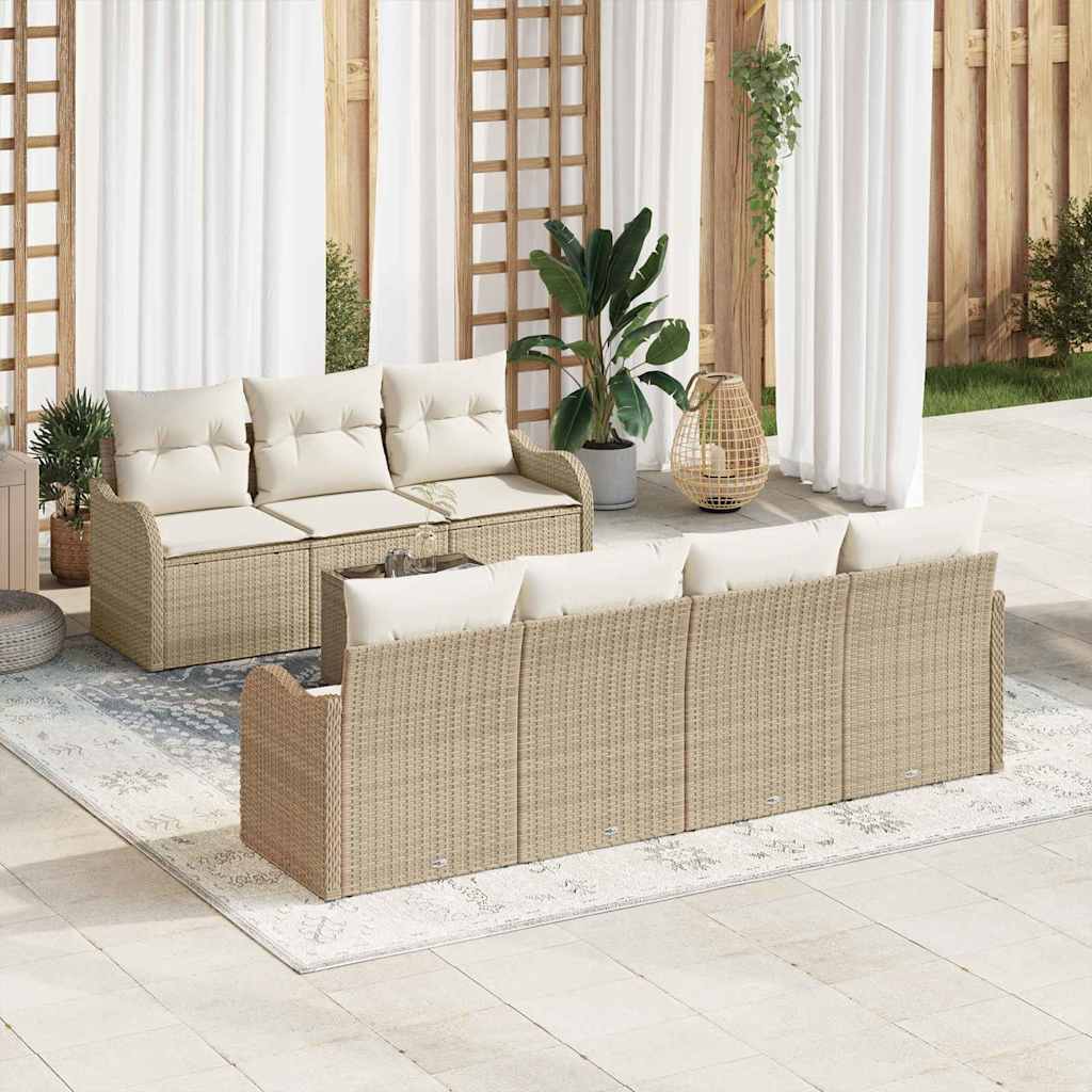 Tuin Sofa Set 8 pcs Beige en Crème Poly Riet en Staal en Glas is nu te koop bij PeponiXL, paradijselijk wonen!