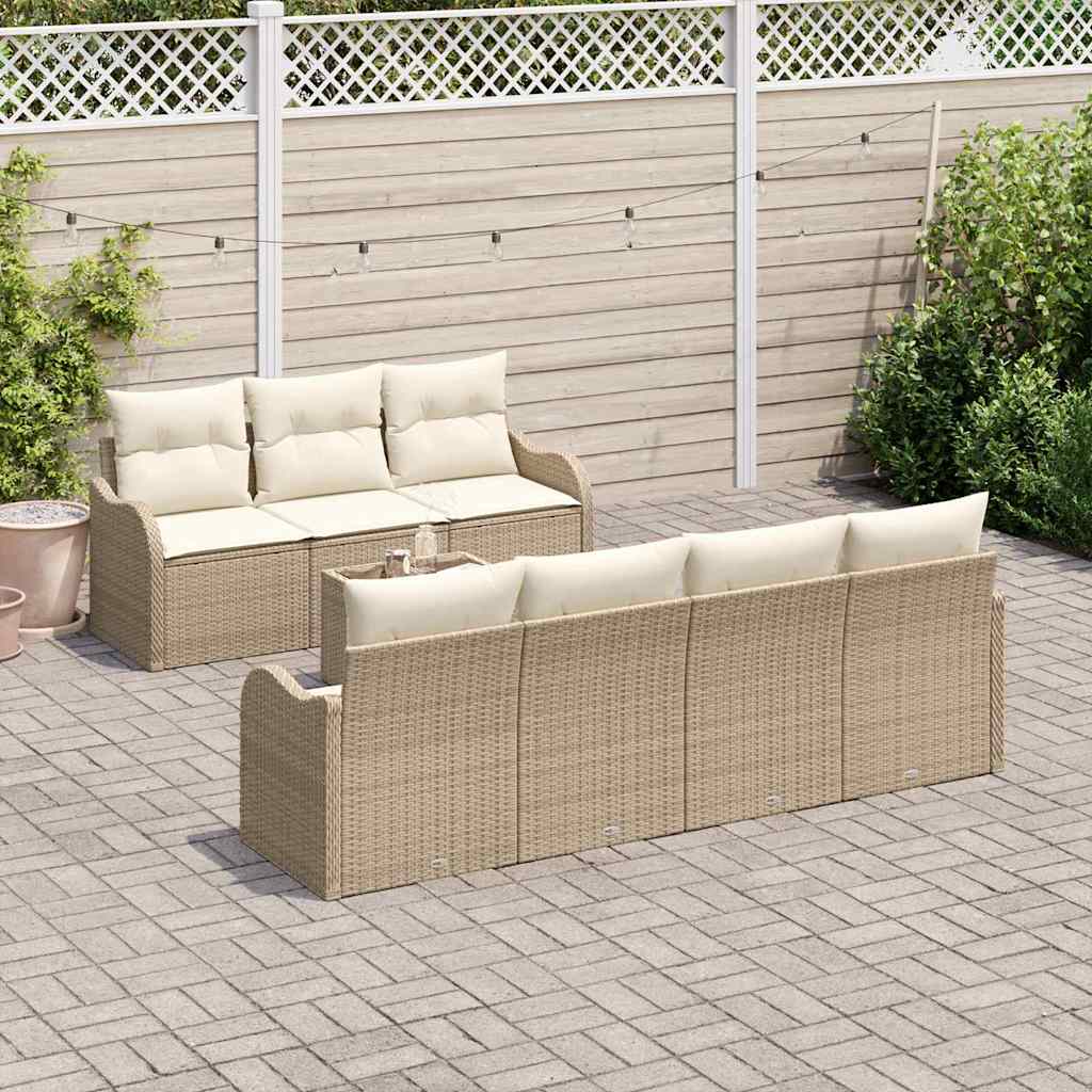 Tuin Sofa Set 8 pcs Beige en Crème Poly Riet en Staal en Glas is nu te koop bij PeponiXL, paradijselijk wonen!