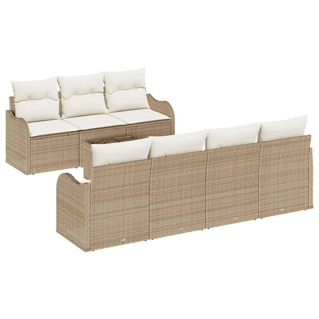 Tuin Sofa Set 8 pcs Beige en Crème Poly Riet en Staal en Glas is nu te koop bij PeponiXL, paradijselijk wonen!
