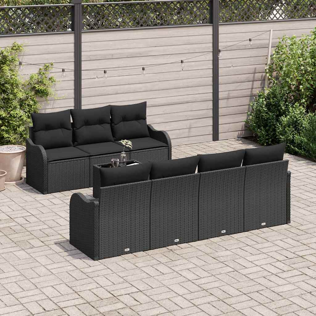 Tuin Sofa Set met kussen 8 pcs Zwart Poly Riet en Staal en Glas is nu te koop bij PeponiXL, paradijselijk wonen!