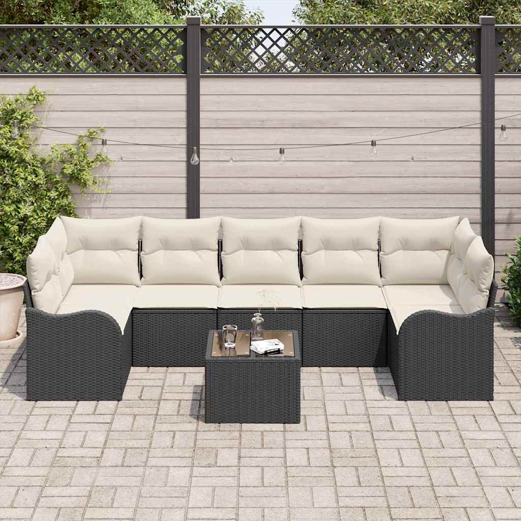 Tuin Sofa Set 8 pcs Zwart en Crème Poly Riet en Staal en Glas is nu te koop bij PeponiXL, paradijselijk wonen!