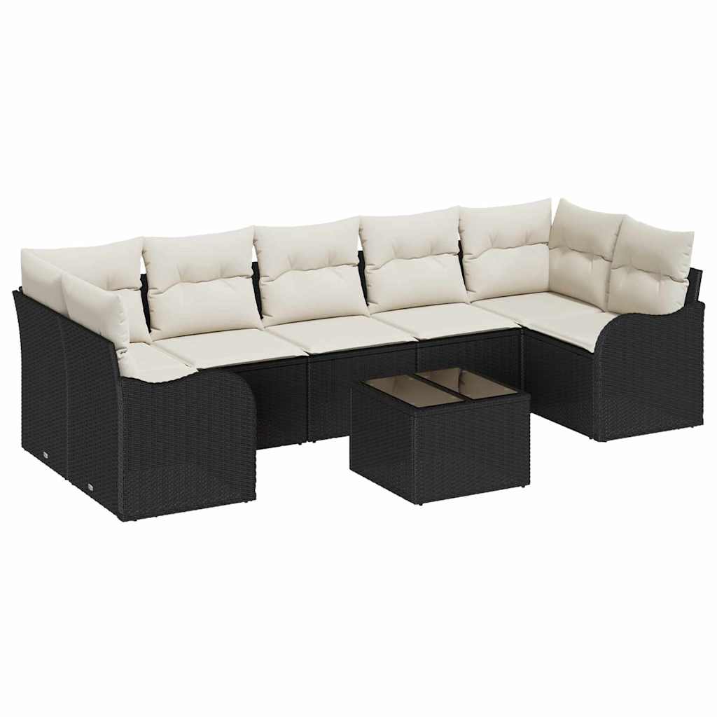 Tuin Sofa Set 8 pcs Zwart en Crème Poly Riet en Staal en Glas is nu te koop bij PeponiXL, paradijselijk wonen!