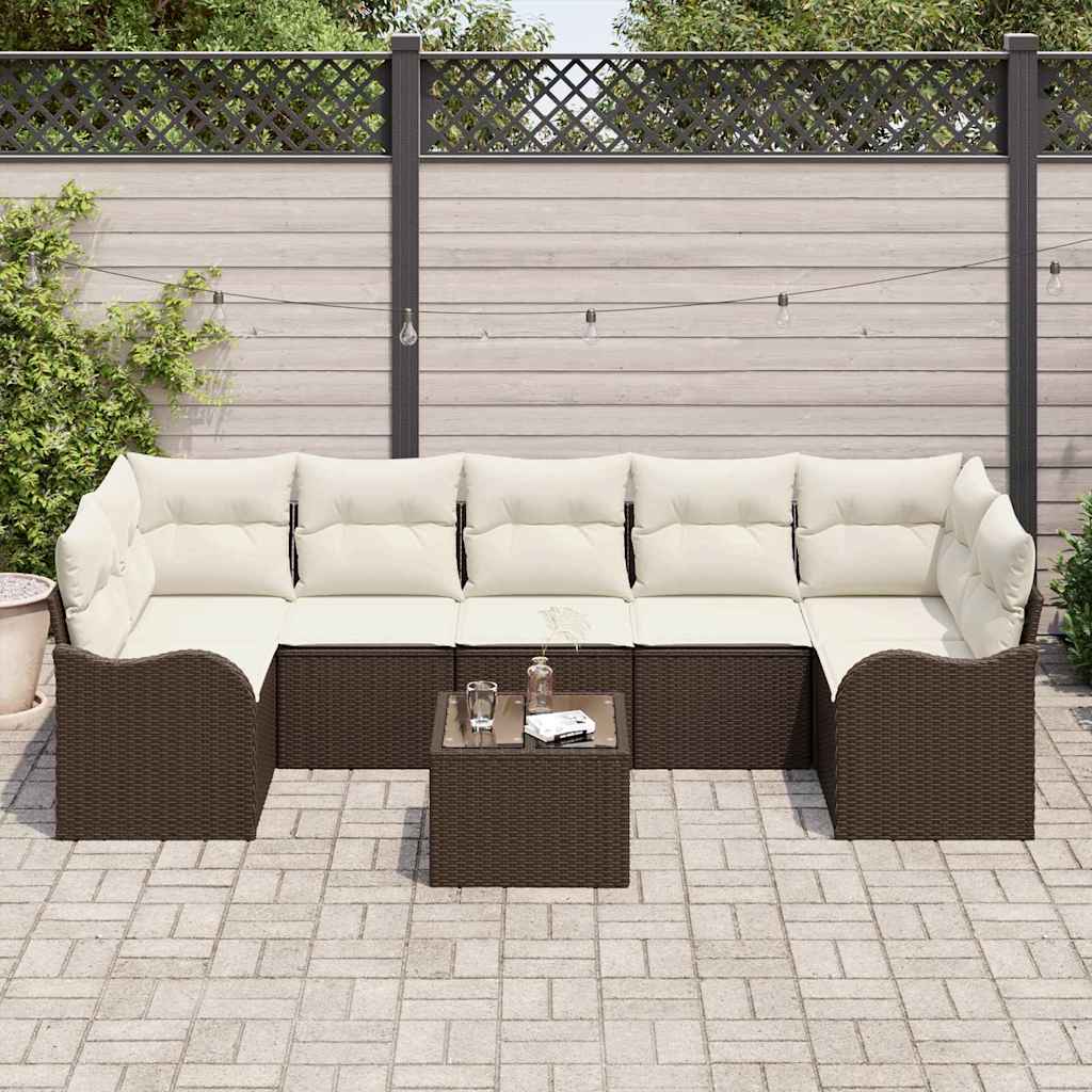 Tuin Sofa Set 8 pcs Bruin en Crème Poly Riet en Staal en Glas is nu te koop bij PeponiXL, paradijselijk wonen!