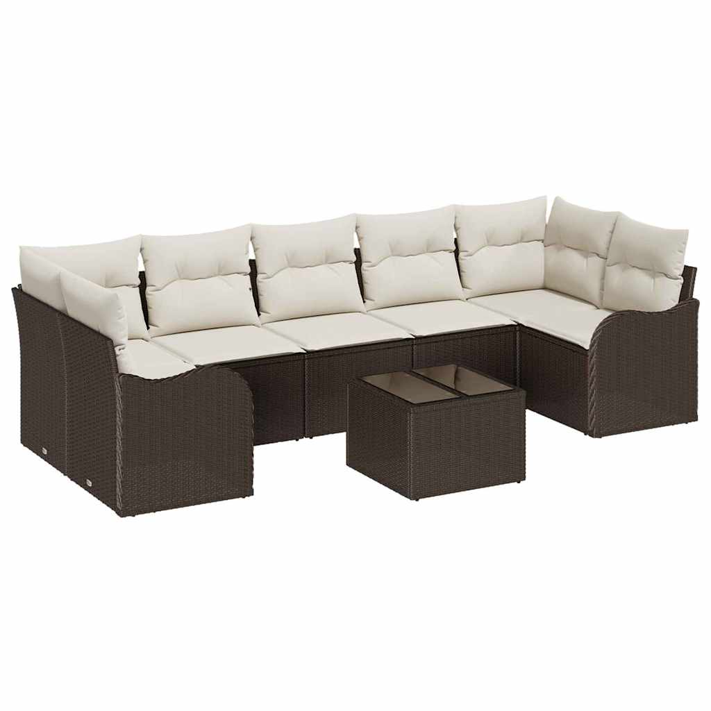 Tuin Sofa Set 8 pcs Bruin en Crème Poly Riet en Staal en Glas is nu te koop bij PeponiXL, paradijselijk wonen!