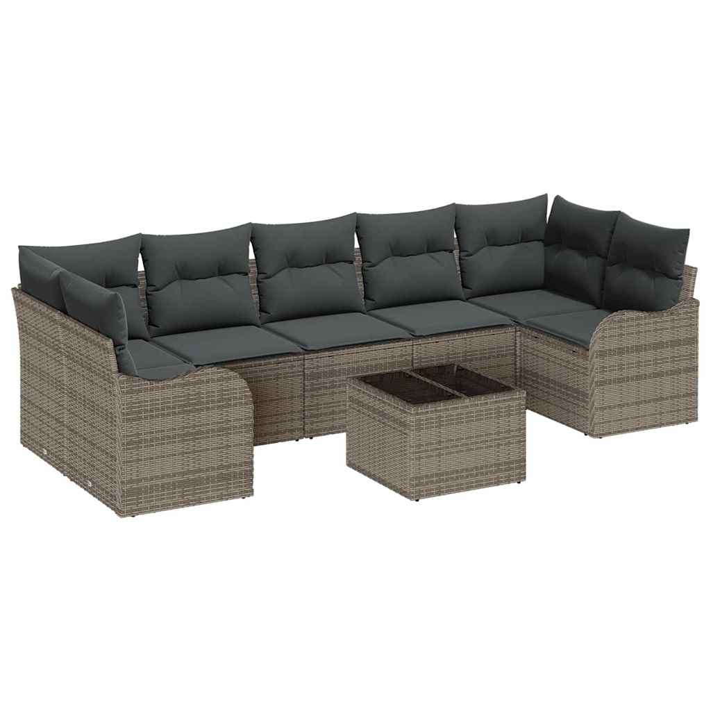 Tuin Sofa Set met kussen 8 pcs Grijs Poly Riet en Staal en Glas is nu te koop bij PeponiXL, paradijselijk wonen!
