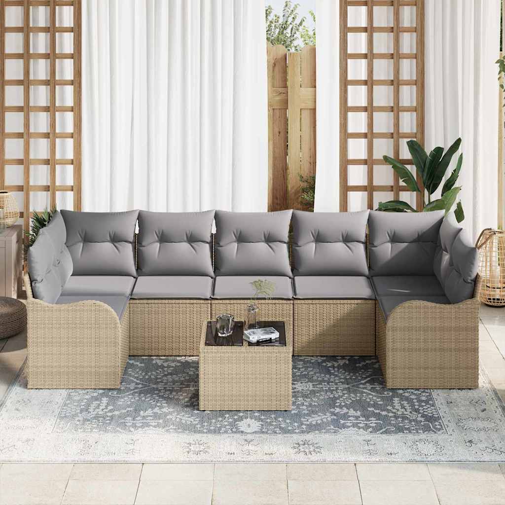 Tuin Sofa Set 8 pcs Beige en Grijs Poly Riet en Staal en Glas is nu te koop bij PeponiXL, paradijselijk wonen!