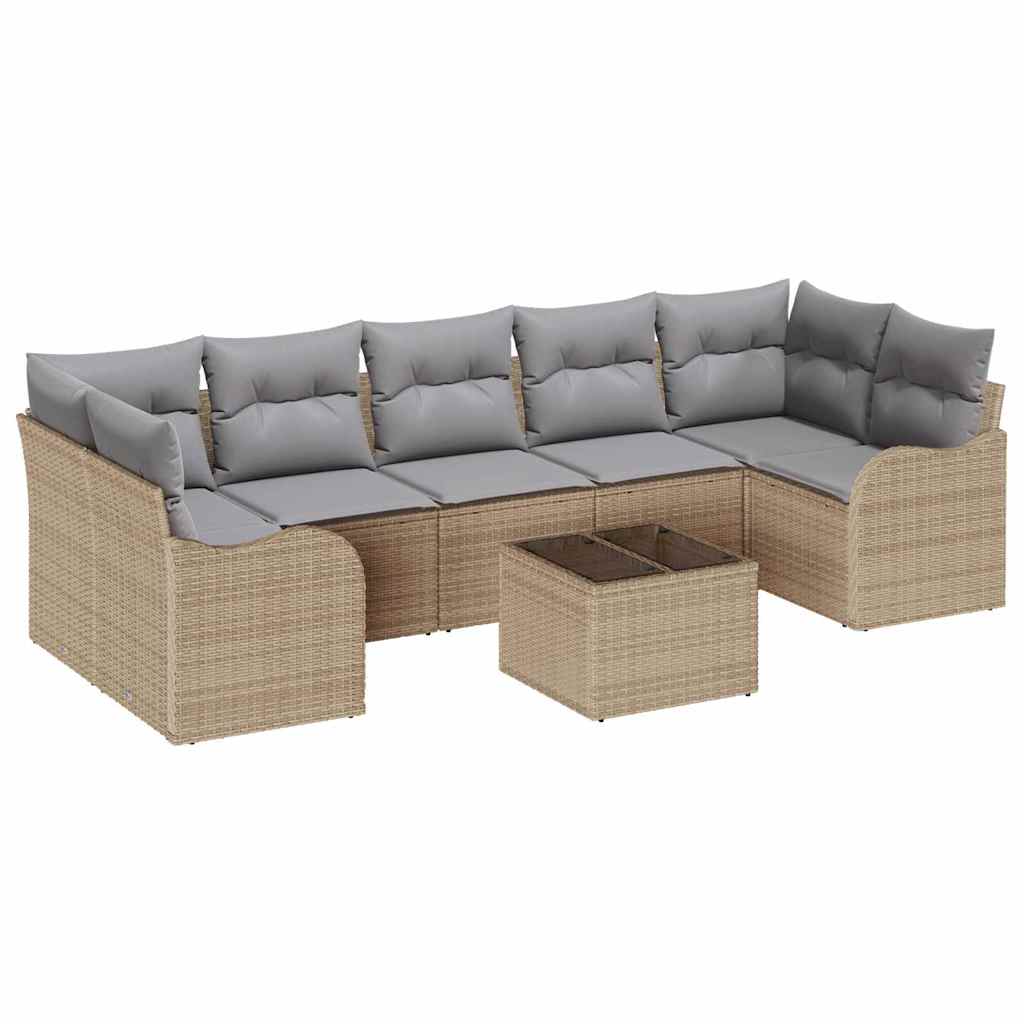 Tuin Sofa Set 8 pcs Beige en Grijs Poly Riet en Staal en Glas is nu te koop bij PeponiXL, paradijselijk wonen!