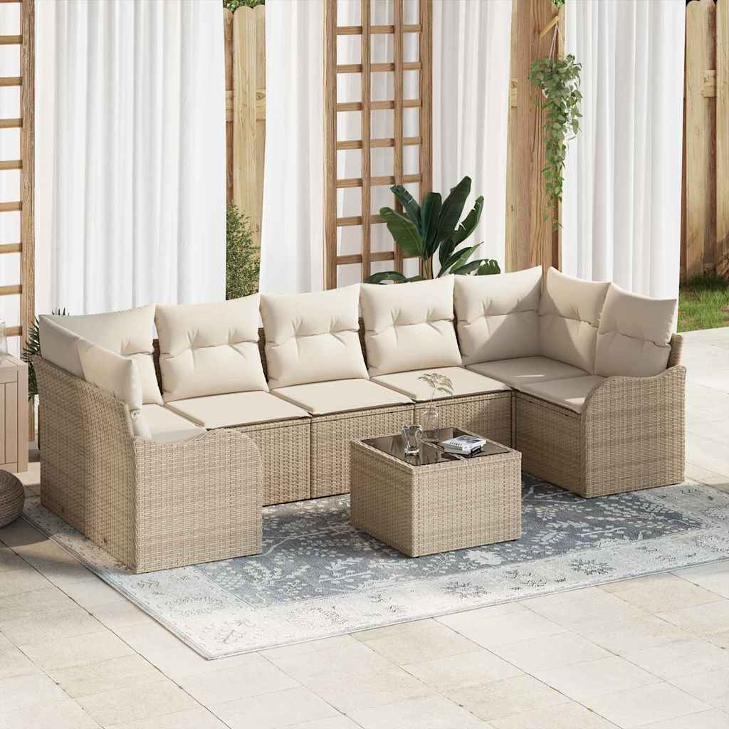 Tuin Sofa Set 8 pcs Beige en Crème Poly Riet en Staal en Glas is nu te koop bij PeponiXL, paradijselijk wonen!