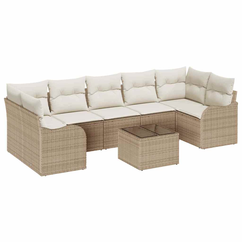 Tuin Sofa Set 8 pcs Beige en Crème Poly Riet en Staal en Glas is nu te koop bij PeponiXL, paradijselijk wonen!