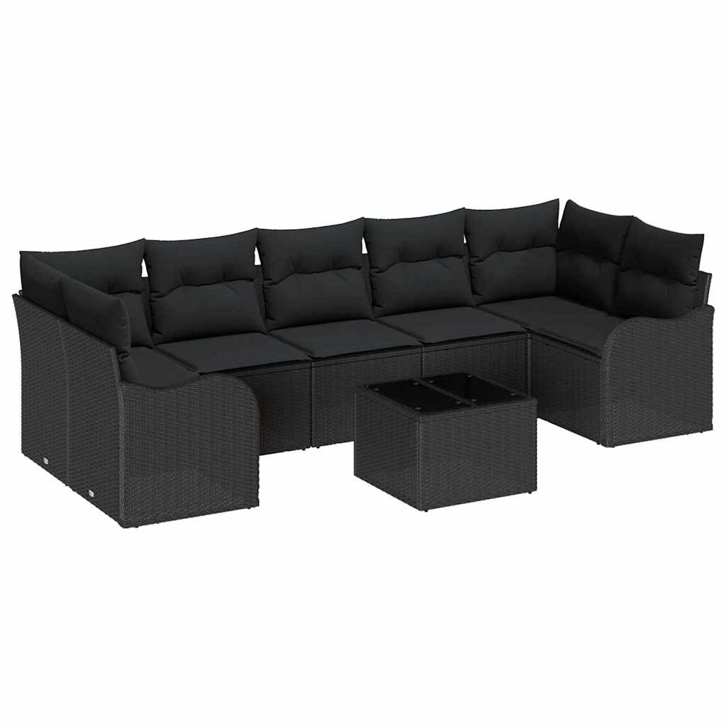 Tuin Sofa Set met kussen 8 pcs Zwart Poly Riet en Staal en Glas is nu te koop bij PeponiXL, paradijselijk wonen!