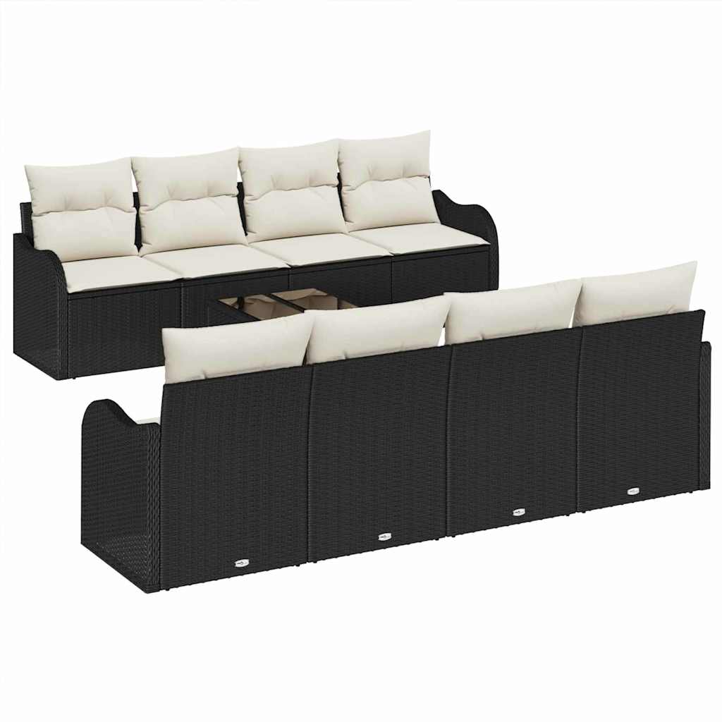Tuin Sofa Set 9 pcs Zwart en Crème Poly Riet en Staal en Glas is nu te koop bij PeponiXL, paradijselijk wonen!