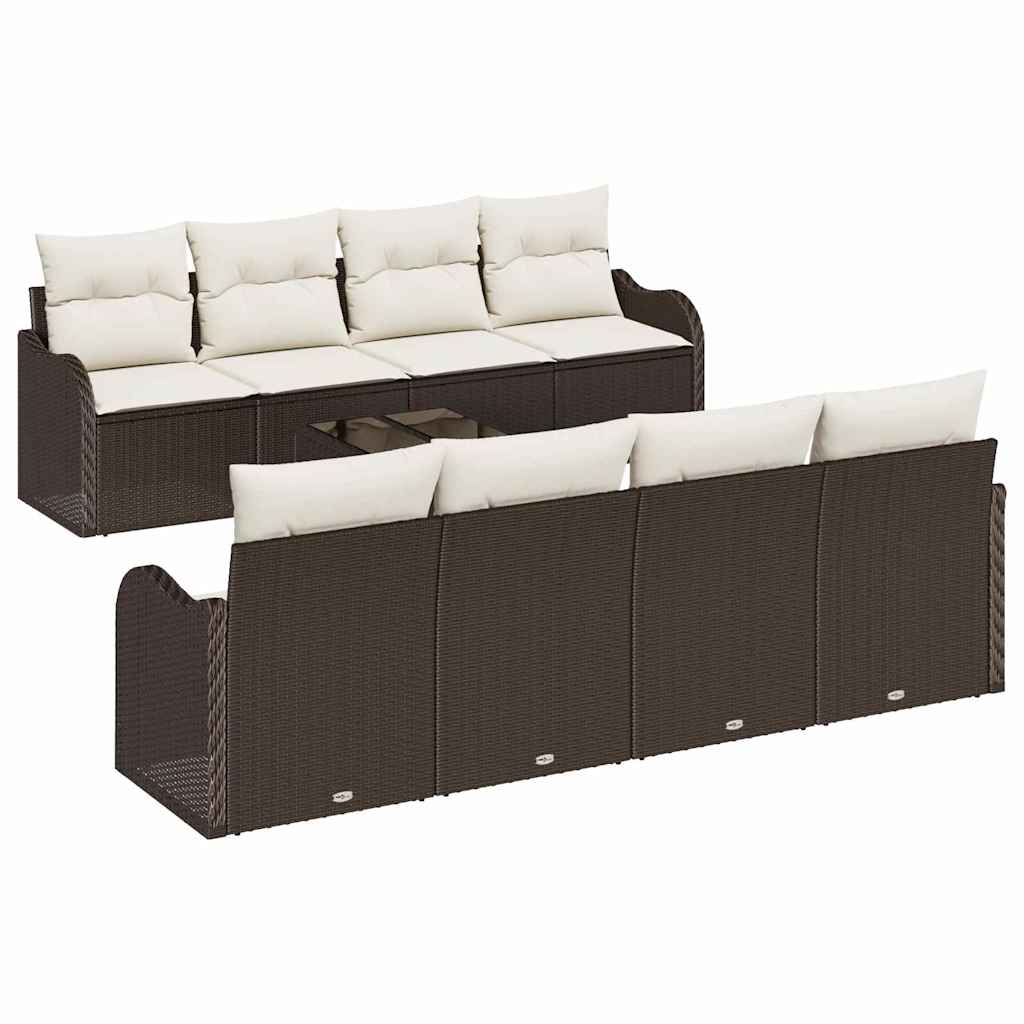 Tuin Sofa Set 9 pcs Bruin en Crème Poly Riet en Staal en Glas is nu te koop bij PeponiXL, paradijselijk wonen!