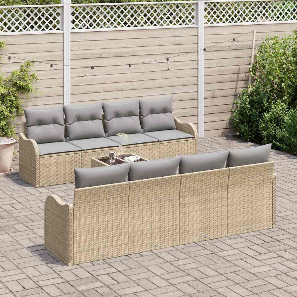 Tuin Sofa Set 9 pcs Beige en Grijs Poly Riet en Staal en Glas is nu te koop bij PeponiXL, paradijselijk wonen!