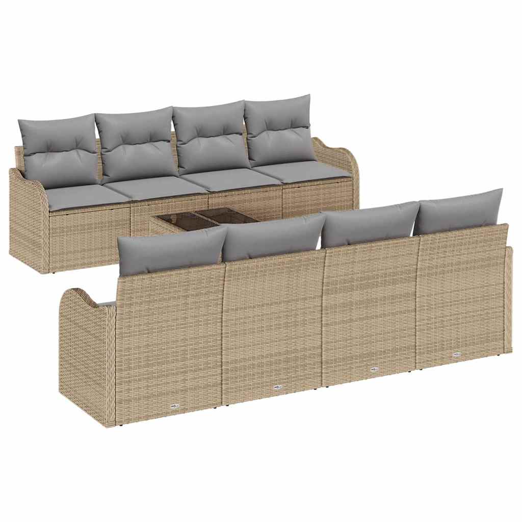 Tuin Sofa Set 9 pcs Beige en Grijs Poly Riet en Staal en Glas is nu te koop bij PeponiXL, paradijselijk wonen!