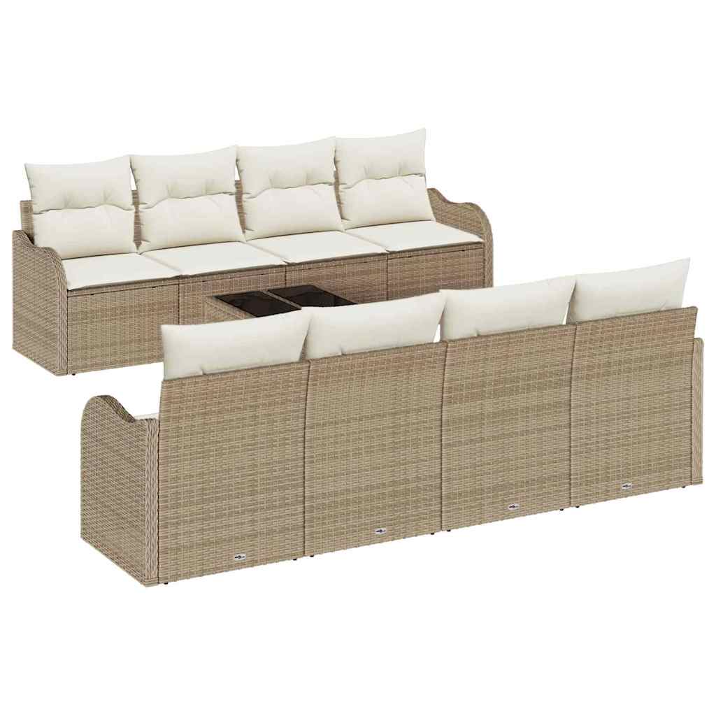 Tuin Sofa Set 9 pcs Beige en Crème Poly Riet en Staal en Glas is nu te koop bij PeponiXL, paradijselijk wonen!