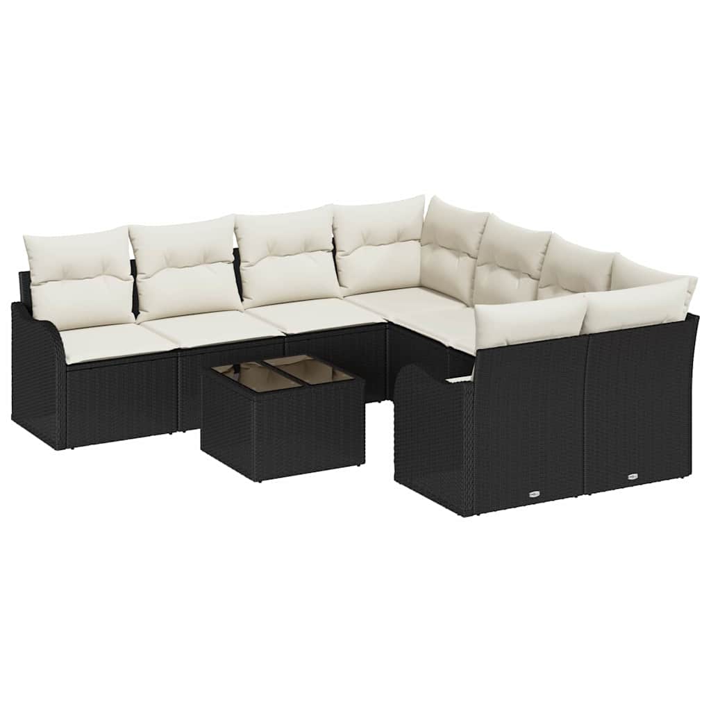 Tuin Sofa Set 9 pcs Zwart en Crème Poly Riet en Staal en Glas is nu te koop bij PeponiXL, paradijselijk wonen!