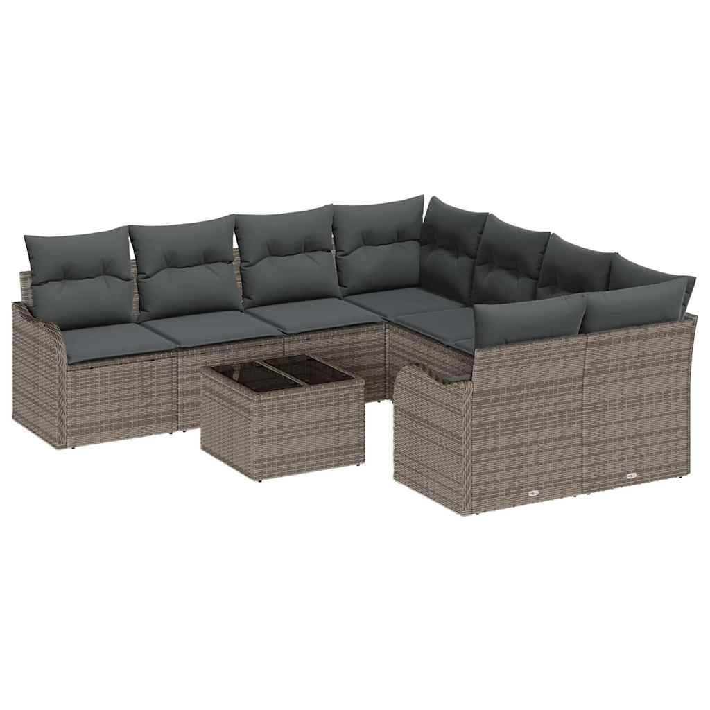 Tuin Sofa Set met kussen 9 pcs Grijs Poly Riet en Staal en Glas is nu te koop bij PeponiXL, paradijselijk wonen!