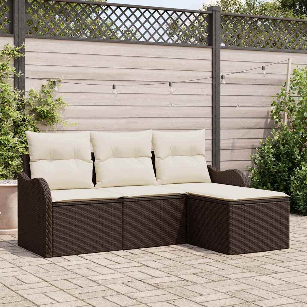 Tuin Sofa Set met opslag 4 pcs Bruin poly rattan is nu te koop bij PeponiXL, paradijselijk wonen!