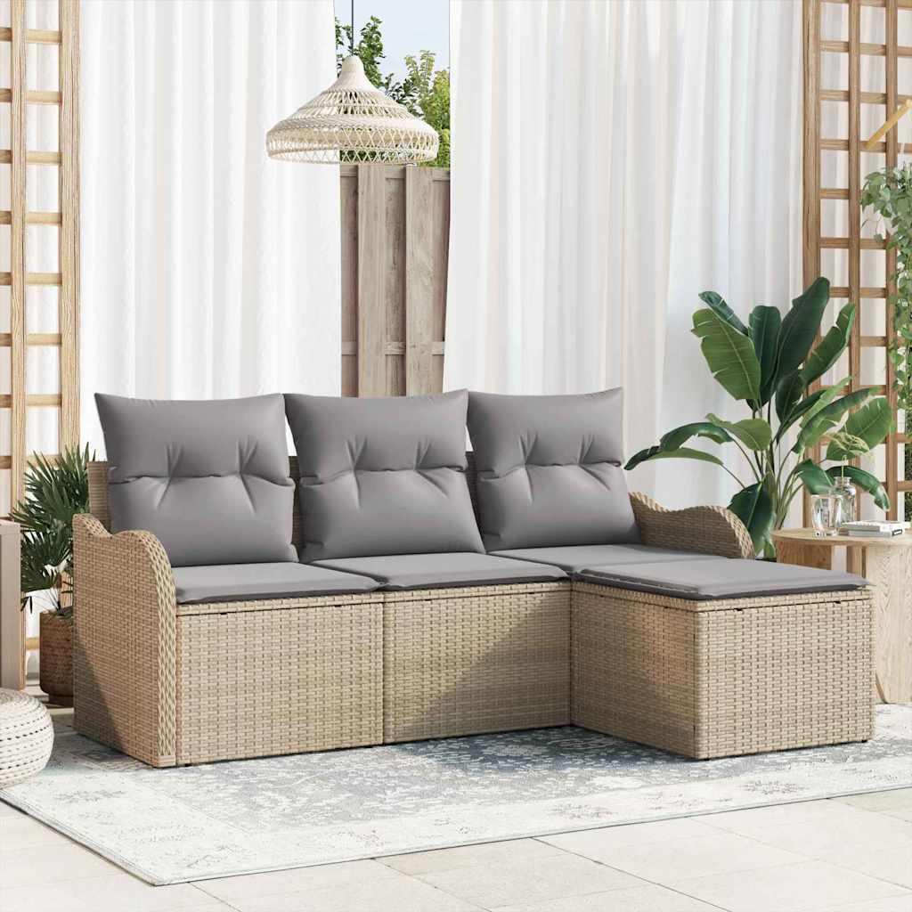 Tuin Sofa Set met opslag 4 pcs Beige poly rattan is nu te koop bij PeponiXL, paradijselijk wonen!