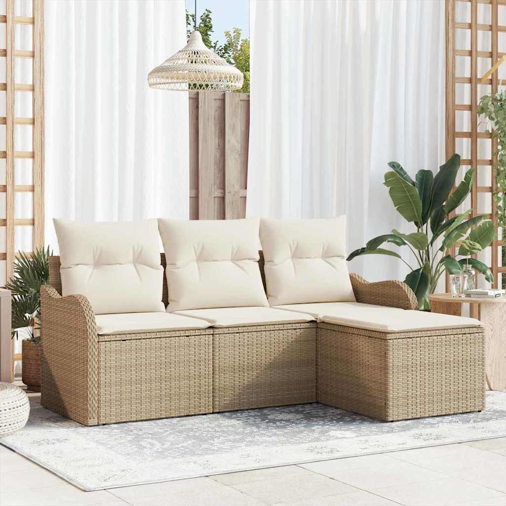 Tuin Sofa Set met opslag 4 pcs Beige poly rattan is nu te koop bij PeponiXL, paradijselijk wonen!