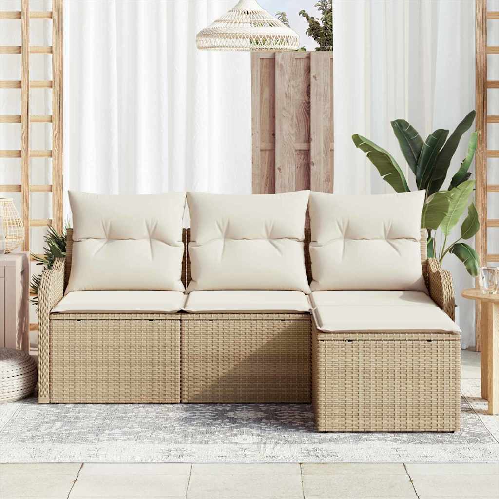 Tuin Sofa Set met opslag 4 pcs Beige poly rattan is nu te koop bij PeponiXL, paradijselijk wonen!