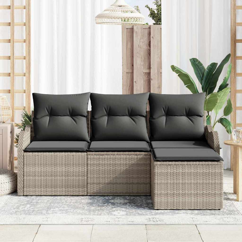 Tuin Sofa Set met opslag 4 pcs Lichtgrijs poly rattan is nu te koop bij PeponiXL, paradijselijk wonen!