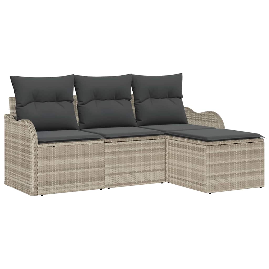 Tuin Sofa Set met opslag 4 pcs Lichtgrijs poly rattan is nu te koop bij PeponiXL, paradijselijk wonen!
