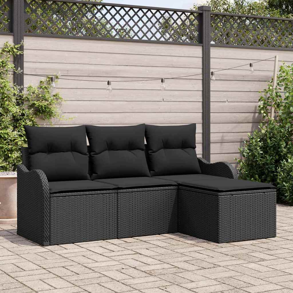 Tuin Sofa Set met opslag 4 pcs Zwart poly rattan is nu te koop bij PeponiXL, paradijselijk wonen!