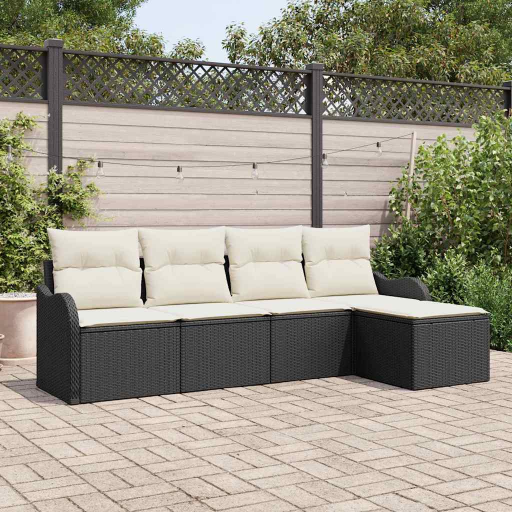 Tuin Sofa Set met kussen met opslag 5 pcs Zwart Poly riet is nu te koop bij PeponiXL, paradijselijk wonen!