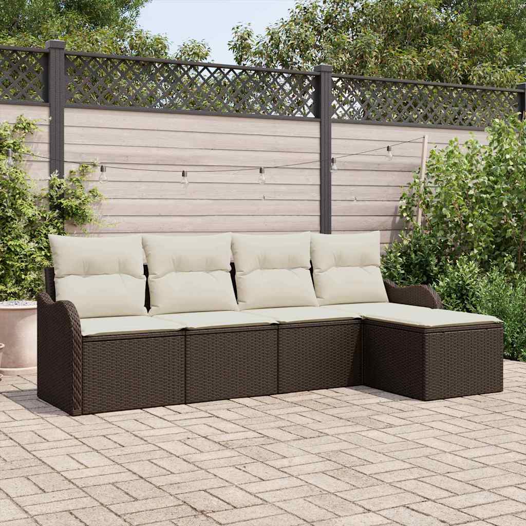 Tuin Sofa Set met kussen met opslag 5 pcs Bruin Poly riet is nu te koop bij PeponiXL, paradijselijk wonen!