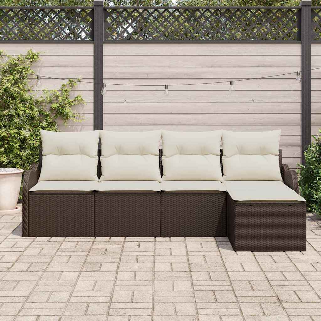 Tuin Sofa Set met kussen met opslag 5 pcs Bruin Poly riet is nu te koop bij PeponiXL, paradijselijk wonen!