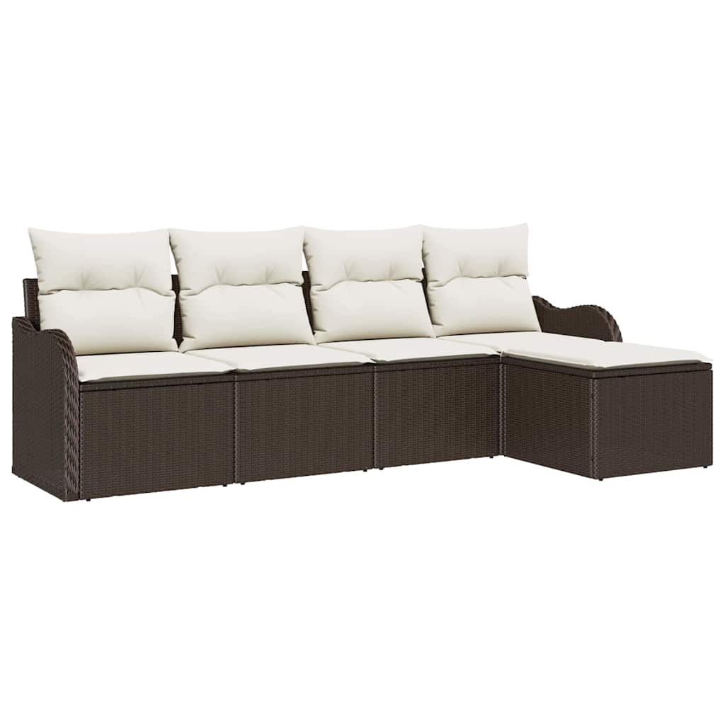 Tuin Sofa Set met kussen met opslag 5 pcs Bruin Poly riet is nu te koop bij PeponiXL, paradijselijk wonen!
