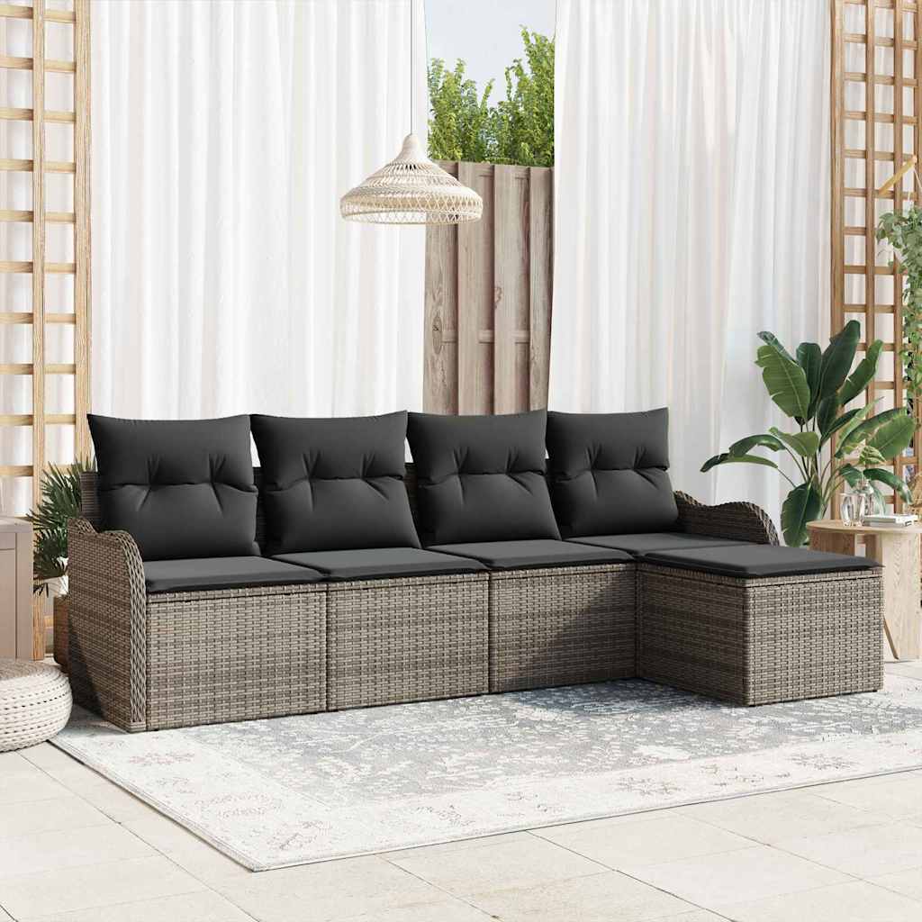 Tuin Sofa Set met kussen met opslag 5 pcs Grijs Poly riet is nu te koop bij PeponiXL, paradijselijk wonen!