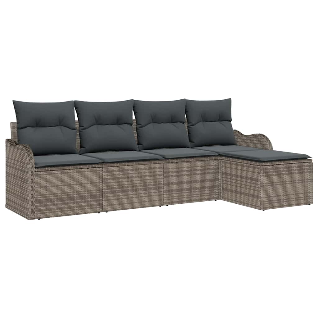 Tuin Sofa Set met kussen met opslag 5 pcs Grijs Poly riet is nu te koop bij PeponiXL, paradijselijk wonen!